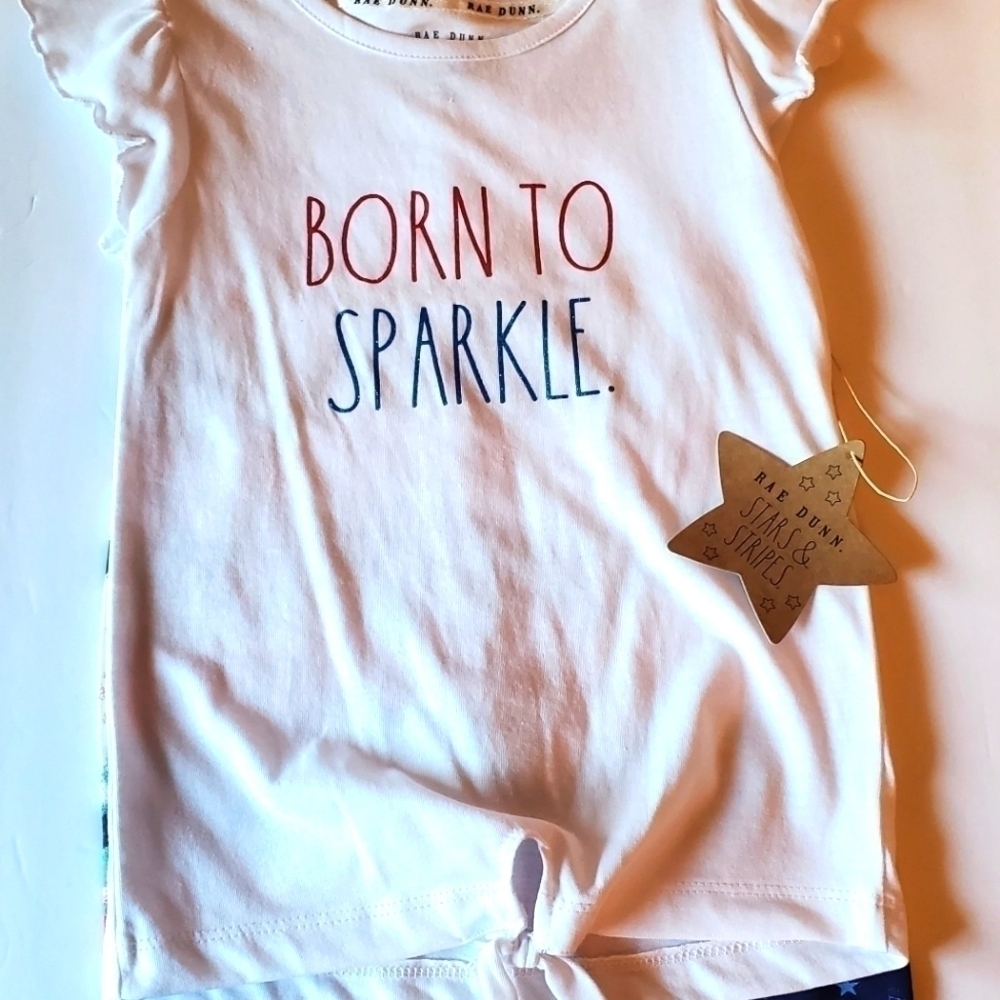 Rae Dunn BORN TO SPARKLE Top & Shorts 2-Piece Set Americana Girls, Size 6X